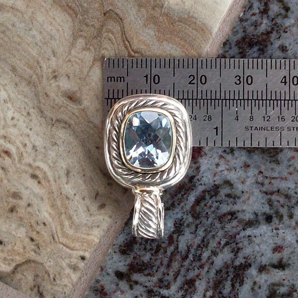 Retired David Yurman Albion Blue Topaz Enhancer Pendant w/Chain - 14K/925 - Picture 12 of 13